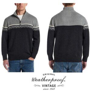 NWT Weatherproof Vintage Men's 1/4 Zip Holiday Cotton Heavyweight Sweater, Grey